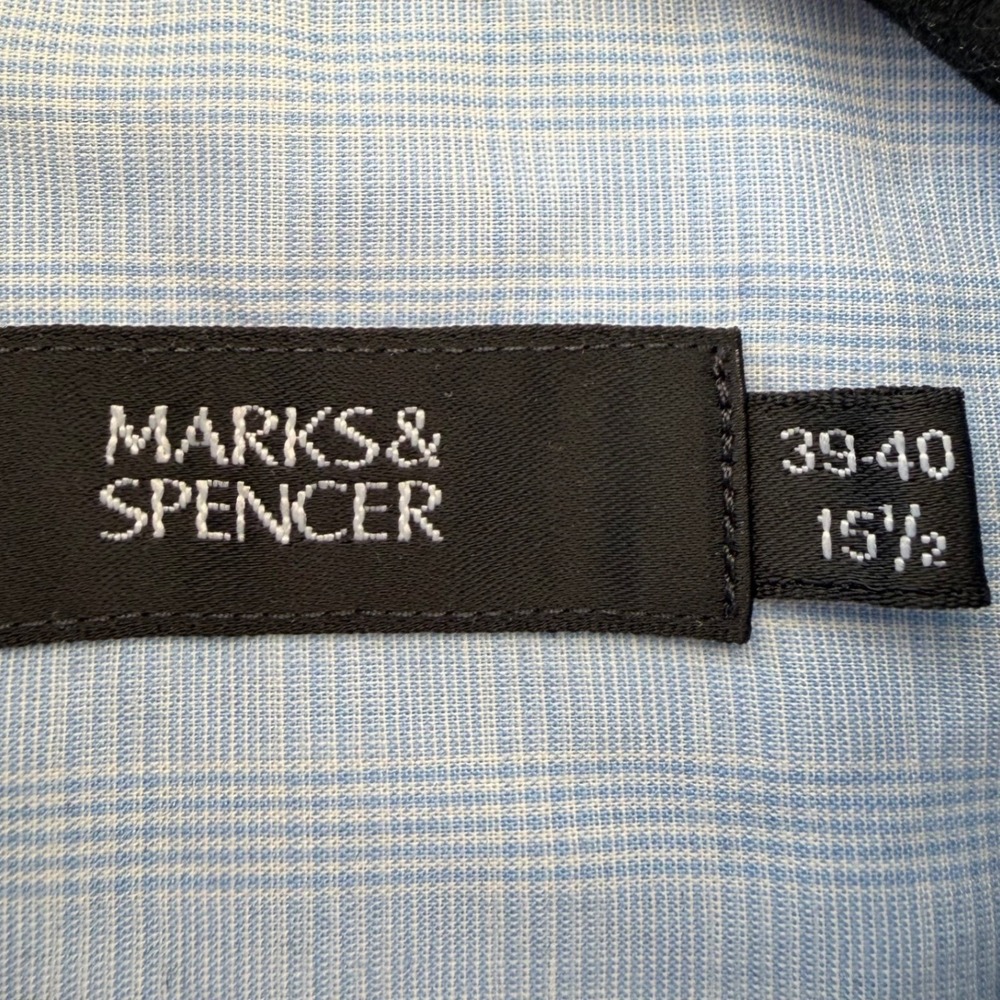 Marks & Spencer Dress Shirt Tie Set Blue Micro Check Orange Striped 15.5 39-40 - Picture 2 of 5